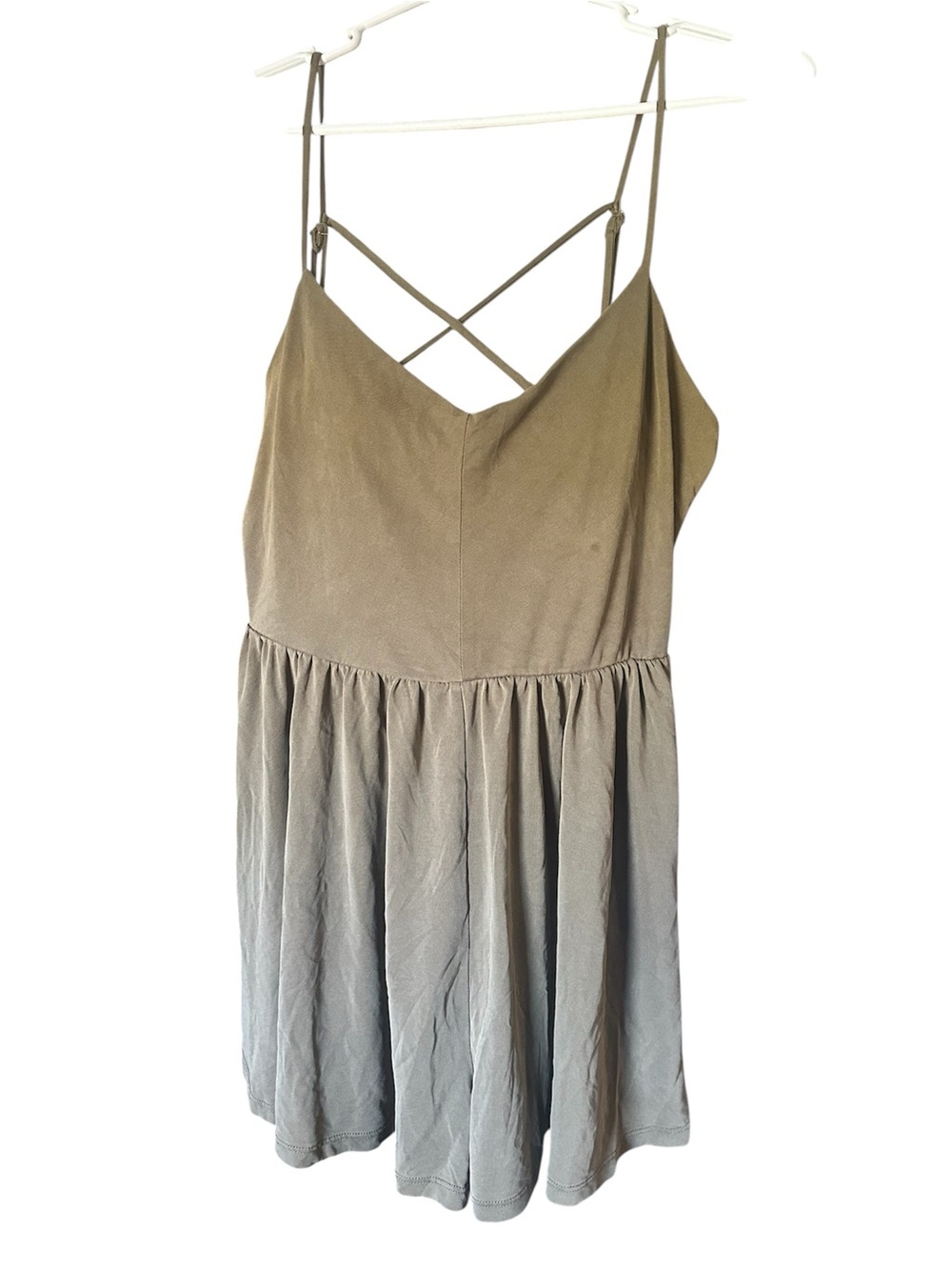Lush Olive Green Spaghetti Strap Romper Cross back small shorts